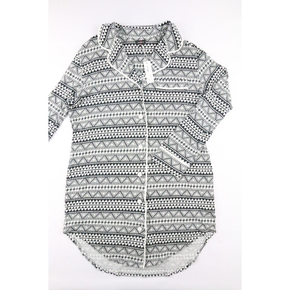 Cosabella Geometric Night Shirt Black White Size L Collared Pocket 129.99$